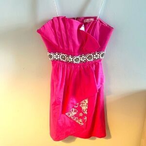 Lilly Pulitzer Womens CRYSTAL Strapless Beaded Dress HOTTY PINK Rhinestone Pearl